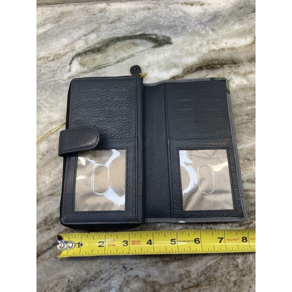 Anuschka Women's Hand Painted Wallet Floral Design Gray Green Leaves - Picture 7 of 11